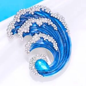 Betsey Johnson Blue Silver Wave Crystal Brooch